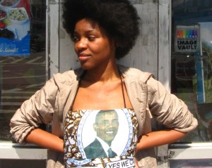 Aisha Cousins wearing her Obama dress.